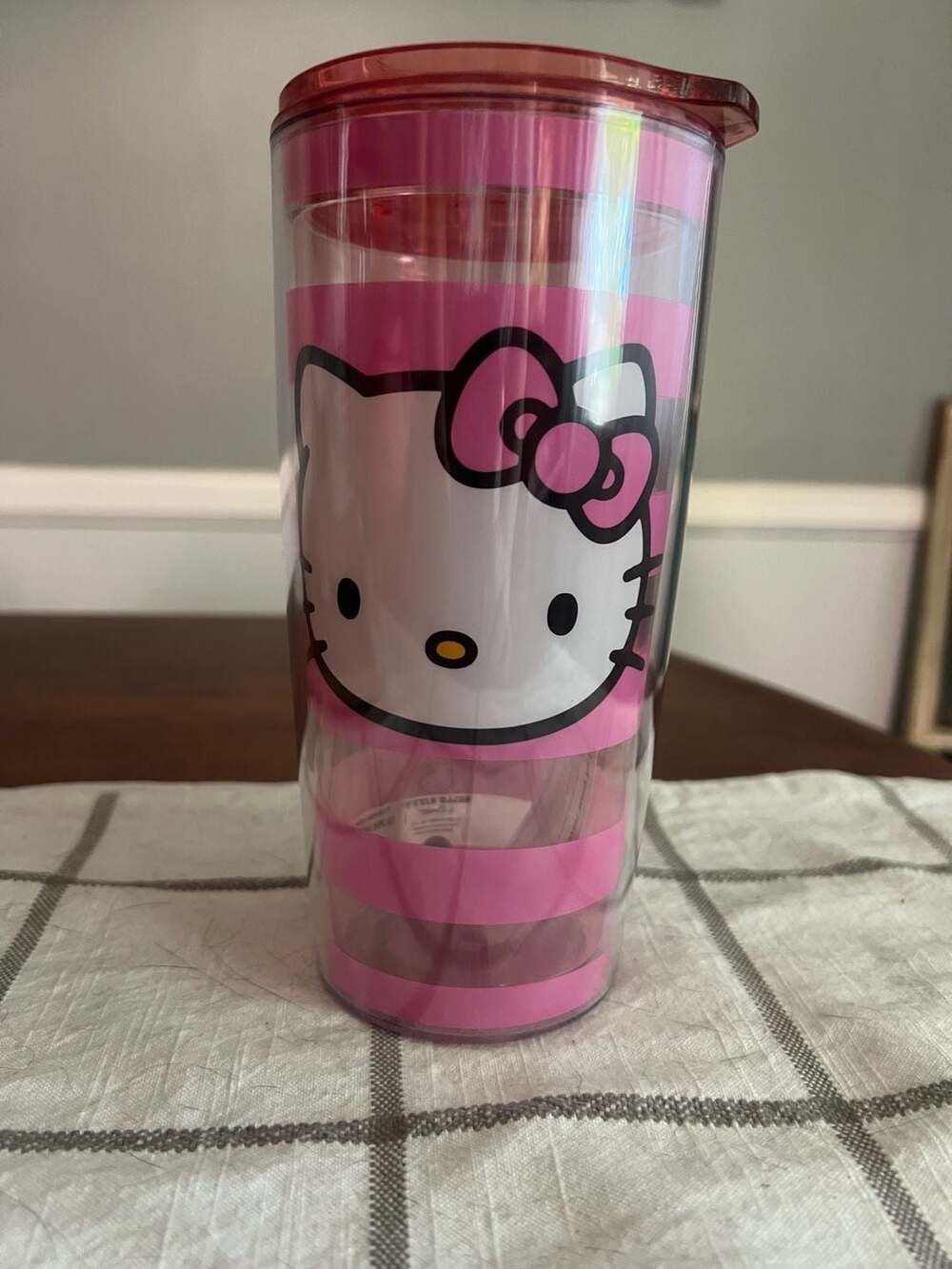 Silver Buffalo Sanrio Hello Kitty Pink Stripes Travel Tumbler with Slide Close L